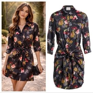 NEW NWT Cinq a Sept Gaby tie-front floral print satin mini dress 💗💕
